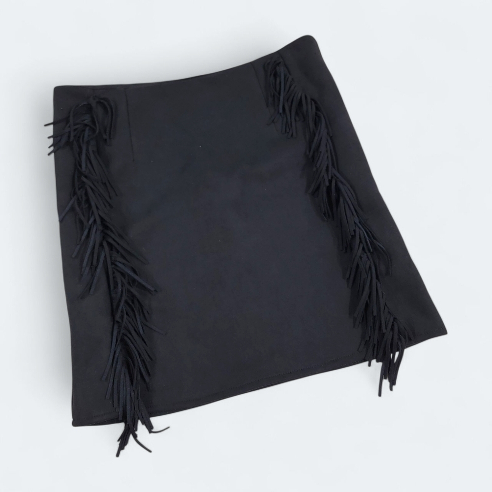 Chelsea & Violet Girls Black Fringe Skirt Size Medium Faux Suede Boho